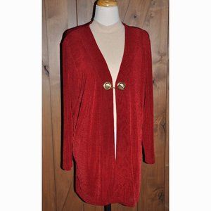 Vintage Signatures by Delta Burke Long Red Sweater With Front Gold Chain Clasp